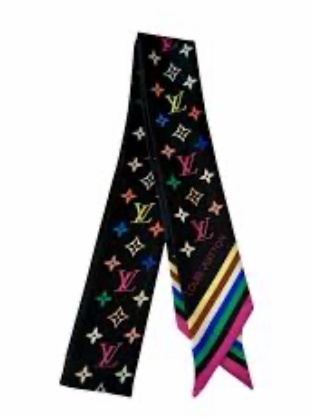 Louis Vuitton x Takashi Murakami Monogram Multicolor on Black Silk Twilly
